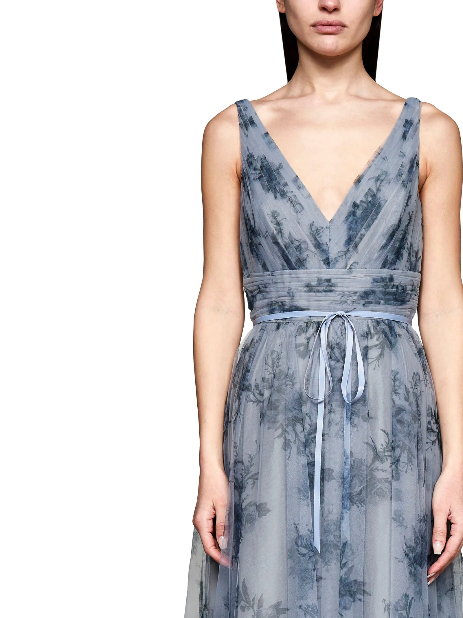 Marchesa Notte Floral Printed V-Neck Maxi Dress