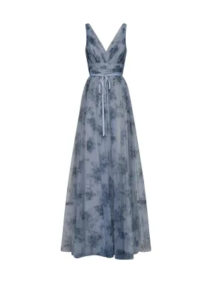 Marchesa Notte Floral Printed V-Neck Maxi Dress