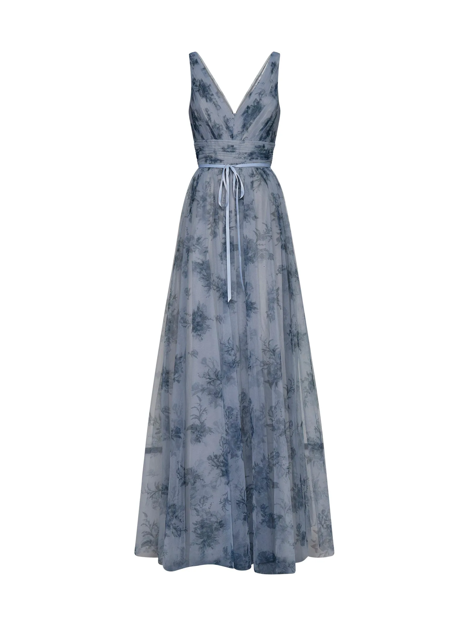 Marchesa Notte Floral Printed V-Neck Maxi Dress