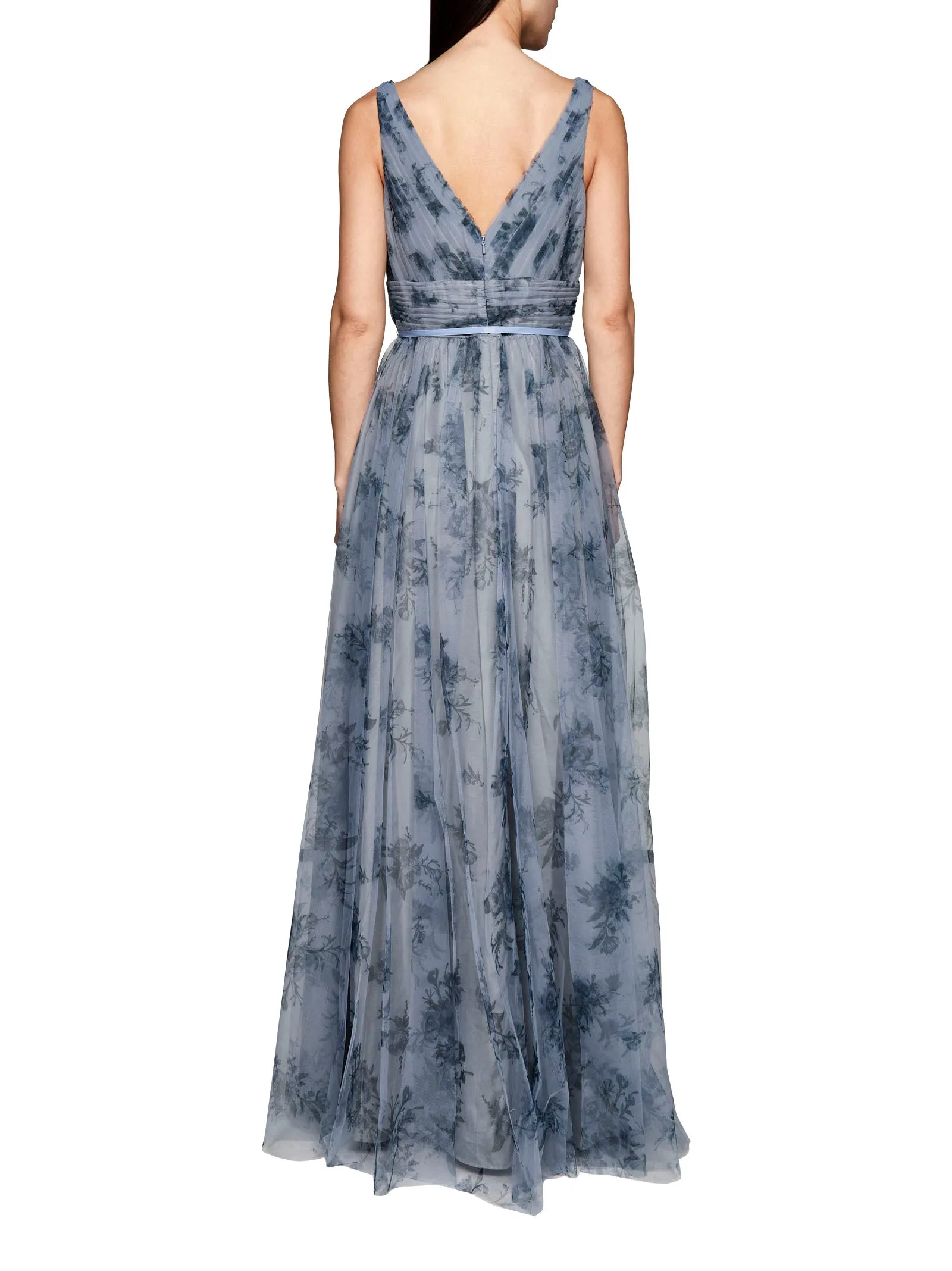 Marchesa Notte Floral Printed V-Neck Maxi Dress