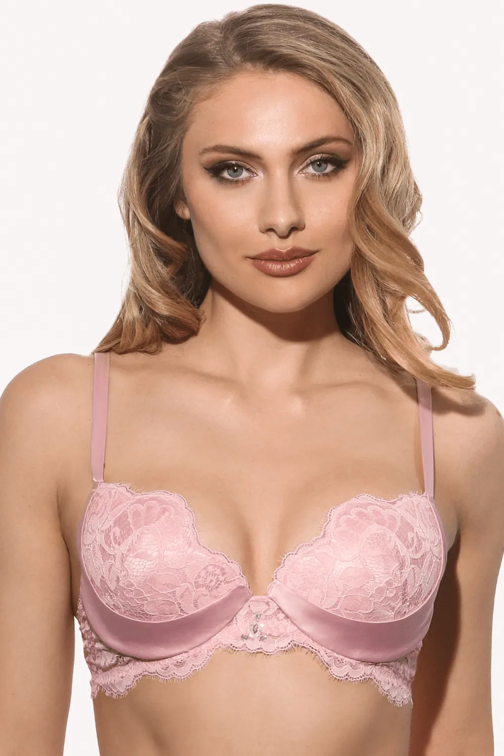 Marlene Push Up Bra with Swarovski Crystals in Pink, Size UK 36DD