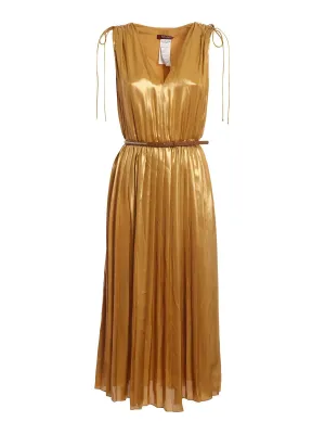Max Mara Studio V-Neck Pleated Sleeveless Dress