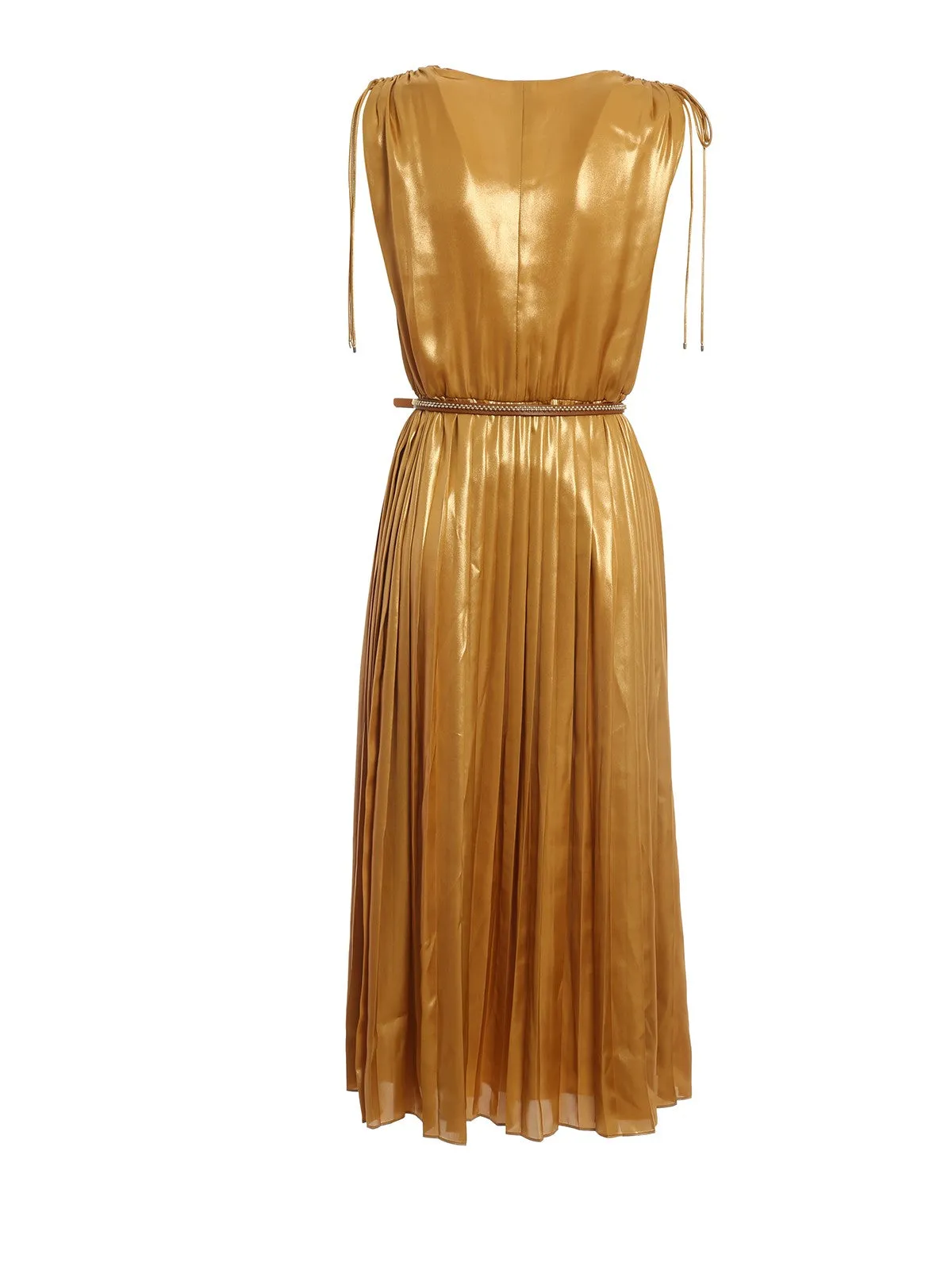 Max Mara Studio V-Neck Pleated Sleeveless Dress