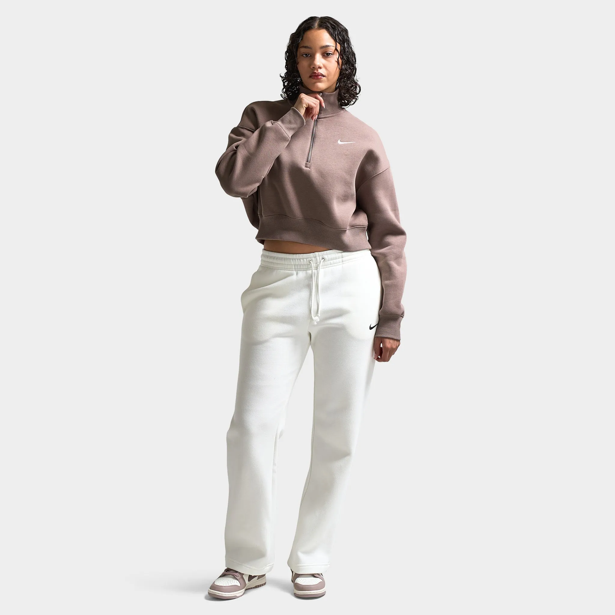 Nike Sportswear Women's Phoenix Fleece Half Zip Cropped Sweatshirt Mink Brown / Sail