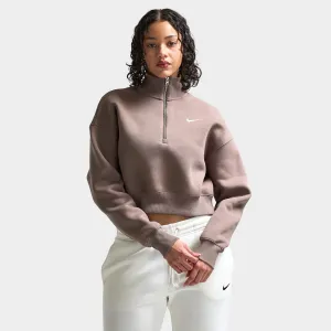 Nike Sportswear Women's Phoenix Fleece Half Zip Cropped Sweatshirt Mink Brown / Sail