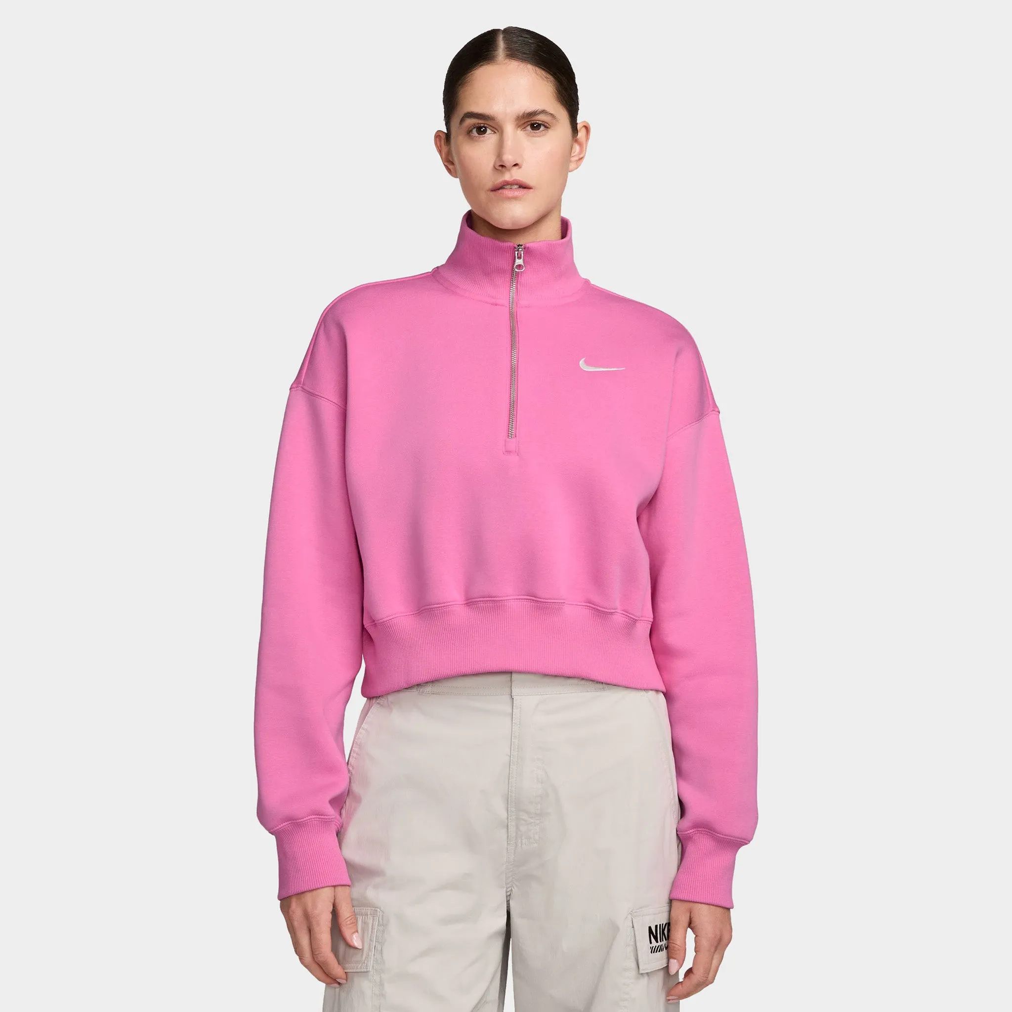 Nike Sportswear Women's Phoenix Fleece Half Zip Cropped Sweatshirt Playful Pink / Sail