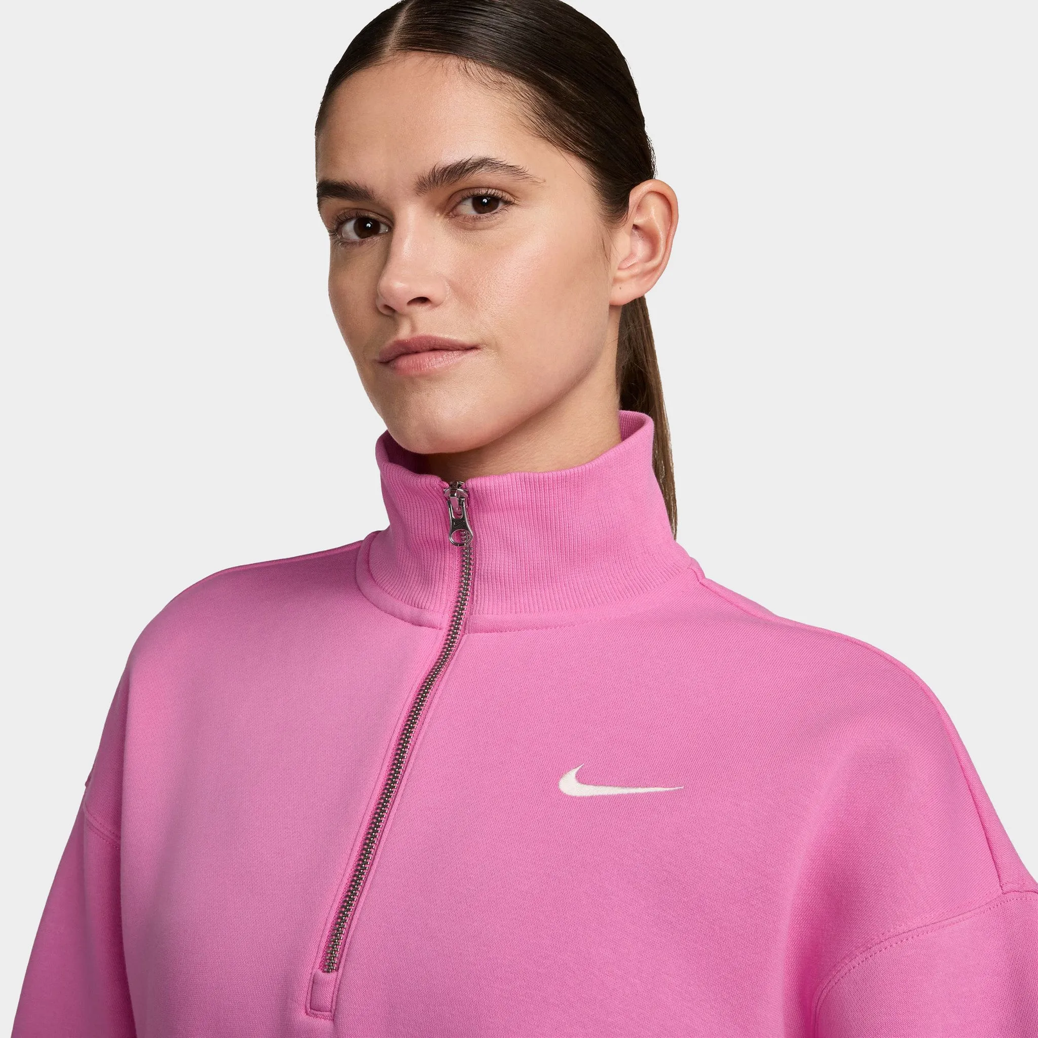 Nike Sportswear Women's Phoenix Fleece Half Zip Cropped Sweatshirt Playful Pink / Sail