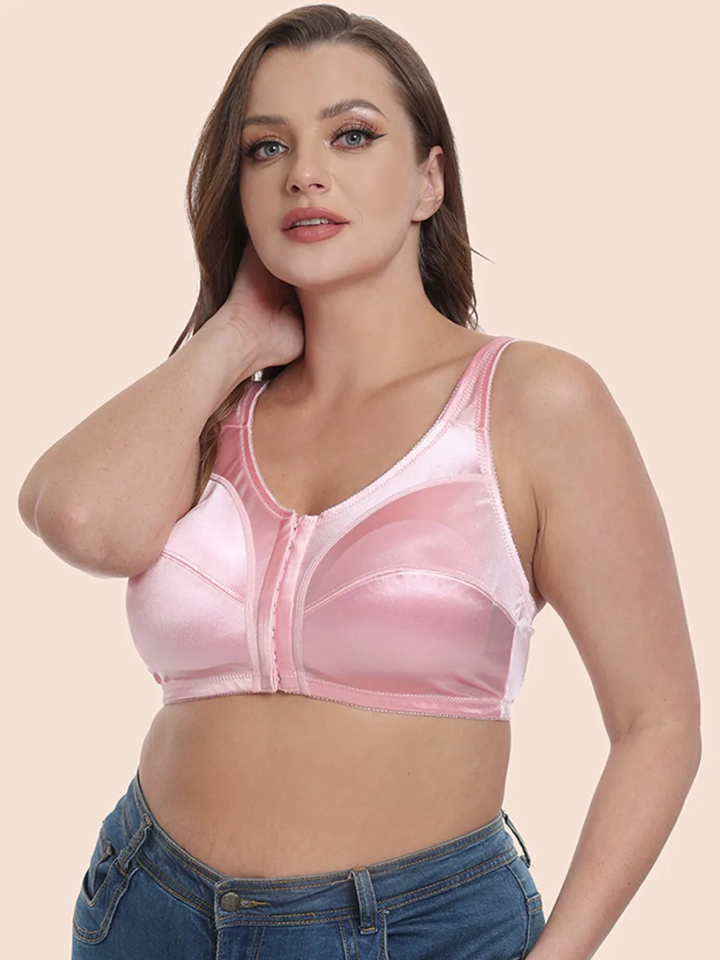 Plus Size Front Closure Natural Support Wireless Bra