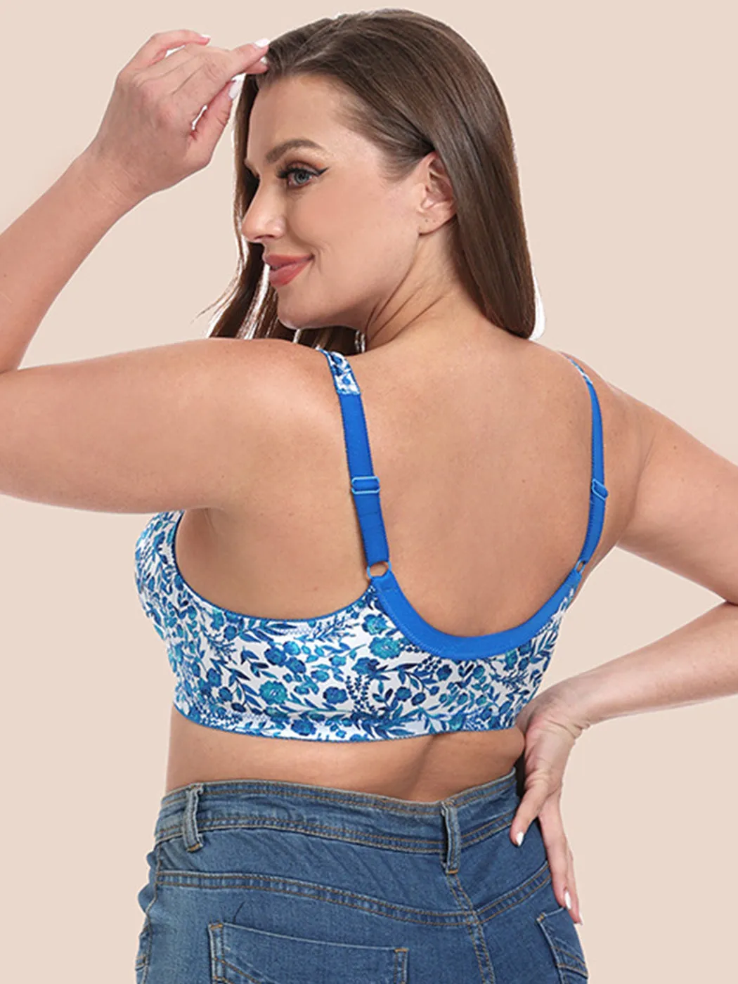 Plus Size Pattern Print Front Closure Wirefree Bra