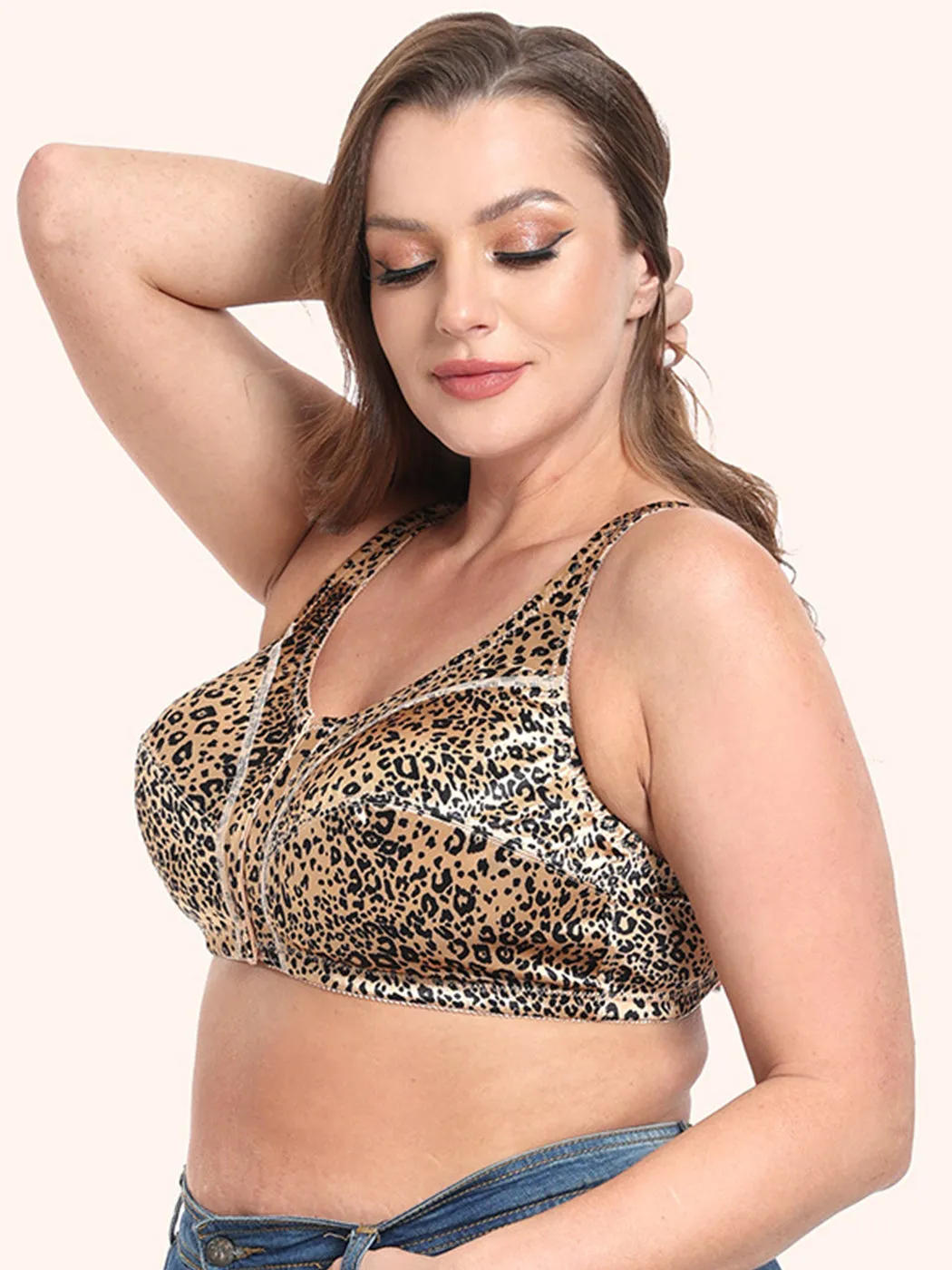 Plus Size Pattern Print Front Closure Wirefree Bra