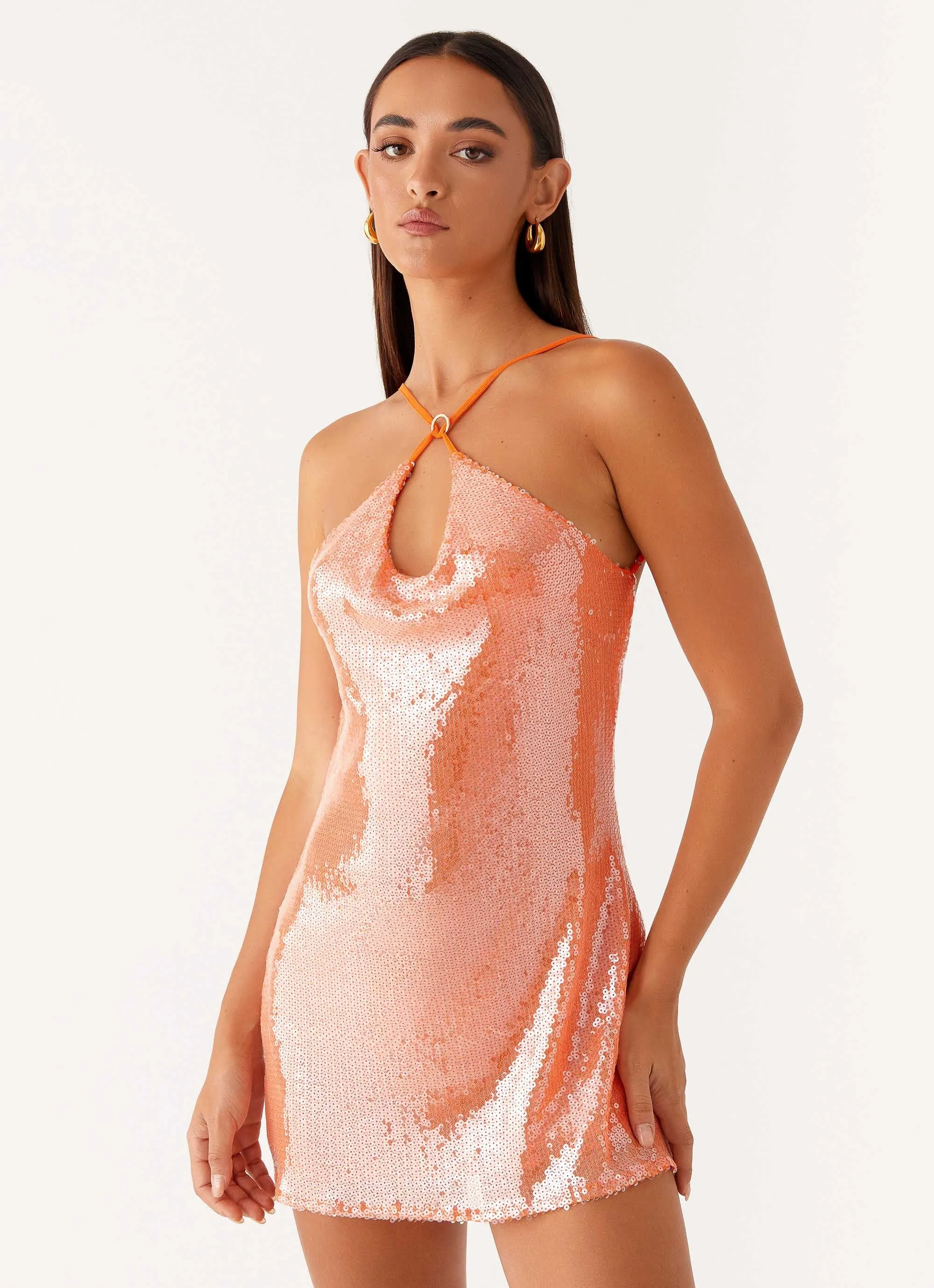 Radiant Energy Cowl Back Mini Dress - Orange