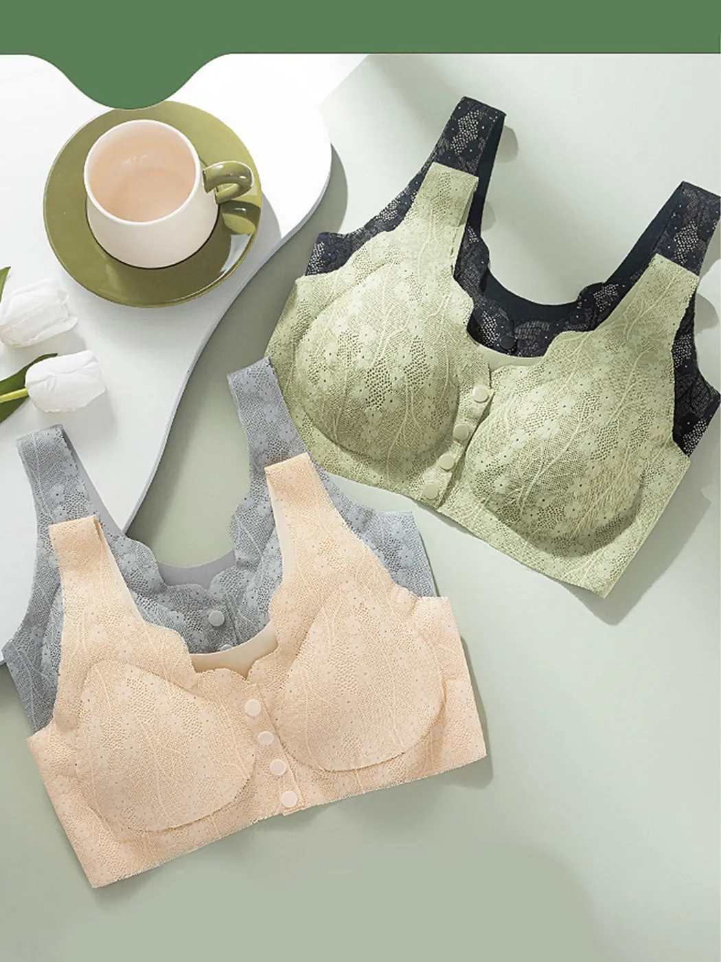 Seamless Lace Front Close Wireless Bra