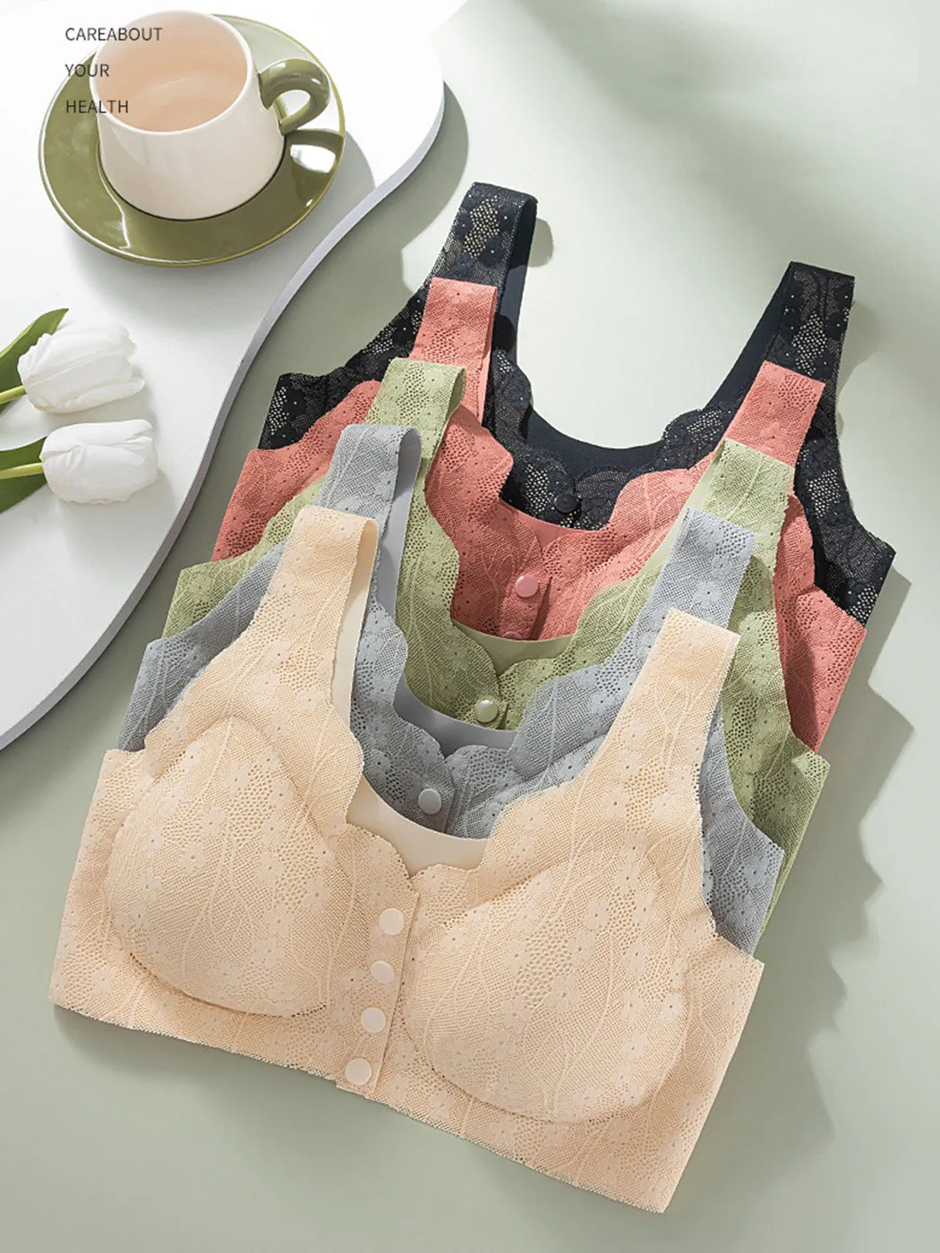 Seamless Lace Front Close Wireless Bra
