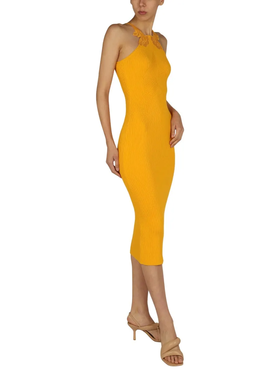 Self-Portrait Lace Detailed Halter Neck Midi Dress