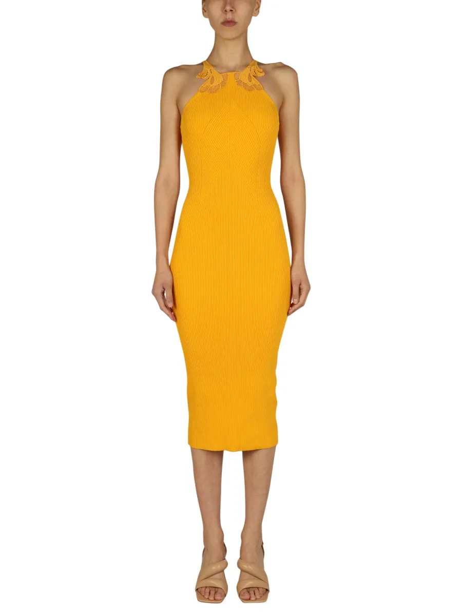 Self-Portrait Lace Detailed Halter Neck Midi Dress