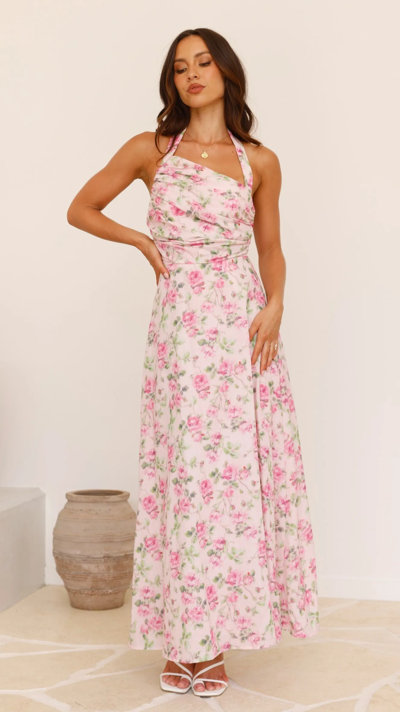 Sharya Halter Neck Maxi Dress - Pink Floral