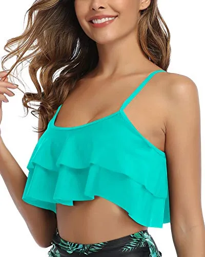 Straps And Padds Bikini Top Flounce Swim Top-Aqua