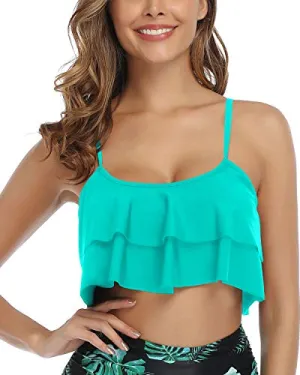 Straps And Padds Bikini Top Flounce Swim Top-Aqua