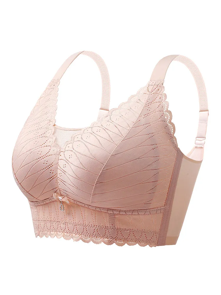 Stretch Solid Petal Trim Full Figure Wireless Bra