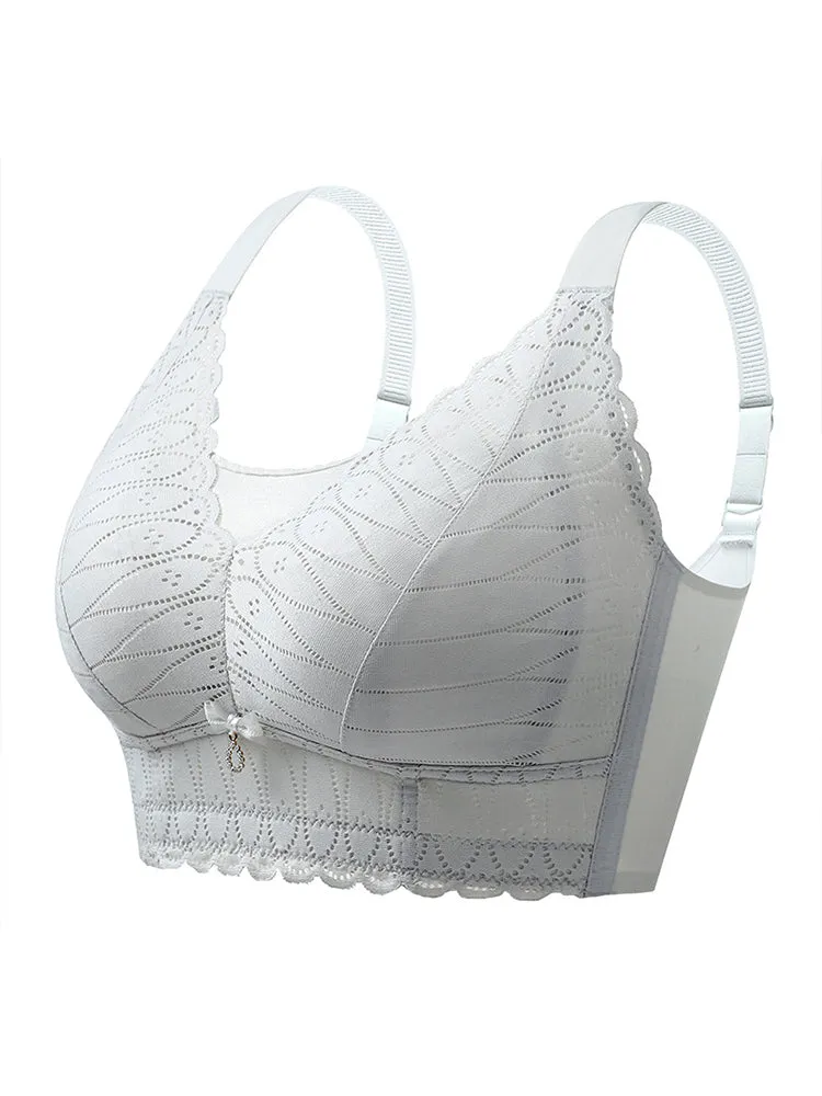 Stretch Solid Petal Trim Full Figure Wireless Bra