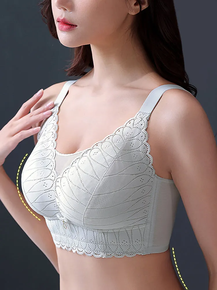 Stretch Solid Petal Trim Full Figure Wireless Bra