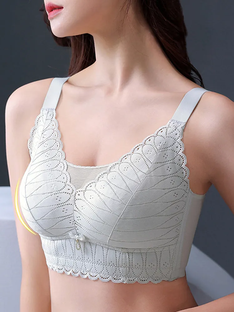 Stretch Solid Petal Trim Full Figure Wireless Bra