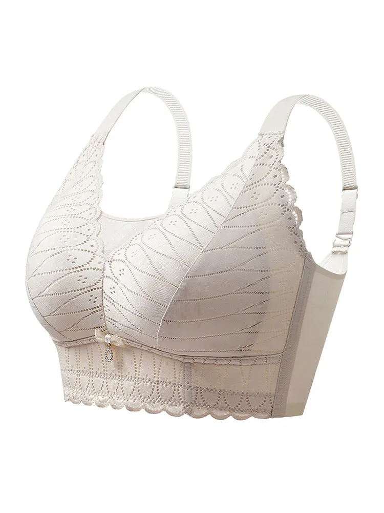Stretch Solid Petal Trim Full Figure Wireless Bra