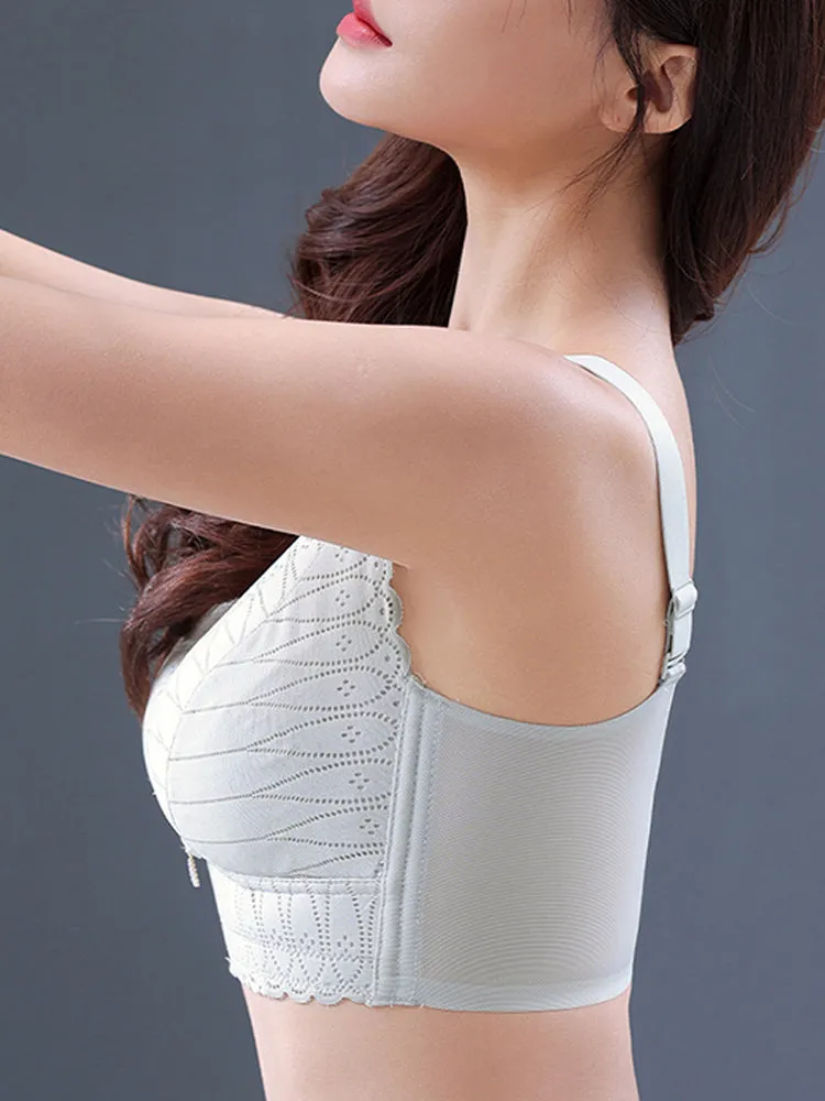 Stretch Solid Petal Trim Full Figure Wireless Bra
