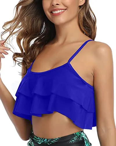 Tiered Flowy Ruffled Bikini Top Flounce Swim Top-Royal Blue