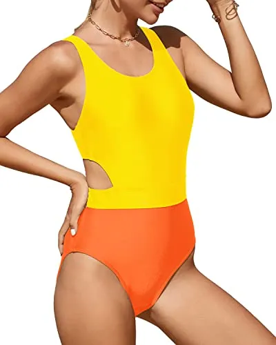 Tummy Slimming Side Cut Out Tummy Control Cutout Monokini-Orange