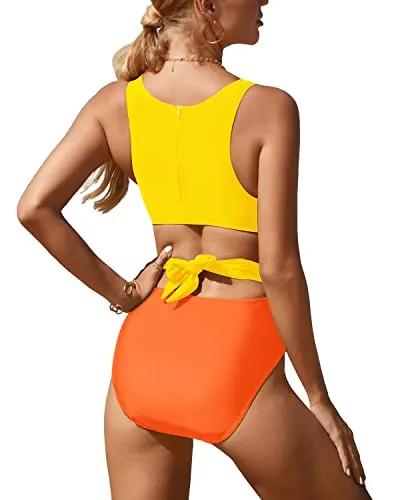 Tummy Slimming Side Cut Out Tummy Control Cutout Monokini-Orange