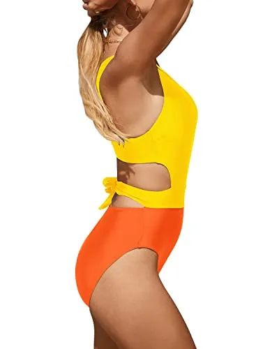 Tummy Slimming Side Cut Out Tummy Control Cutout Monokini-Orange