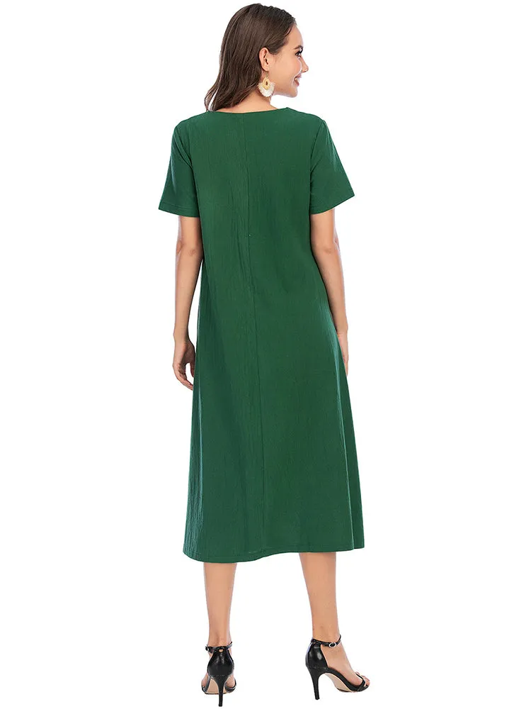 Vintage Short Sleeve V Neck Pockets Dresses