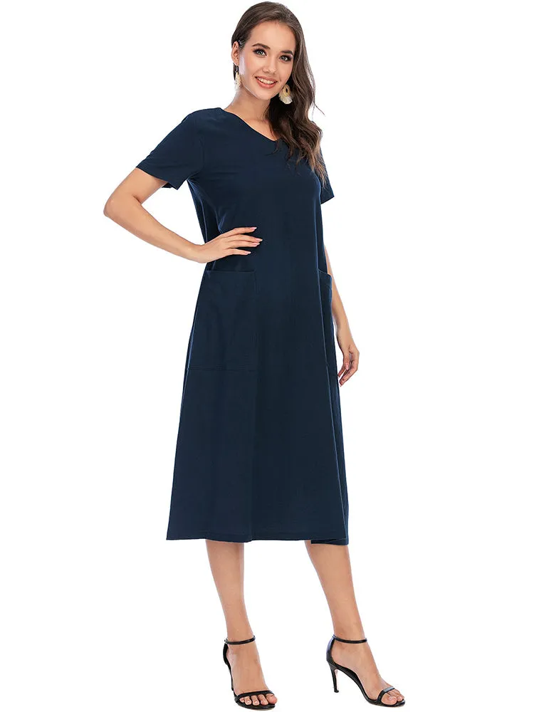 Vintage Short Sleeve V Neck Pockets Dresses
