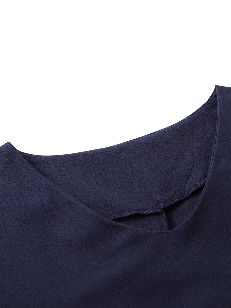 Vintage Short Sleeve V Neck Pockets Dresses