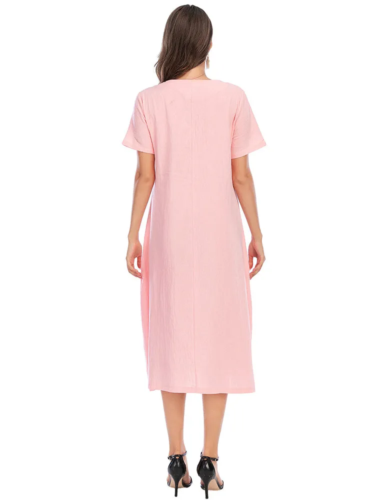 Vintage Short Sleeve V Neck Pockets Dresses