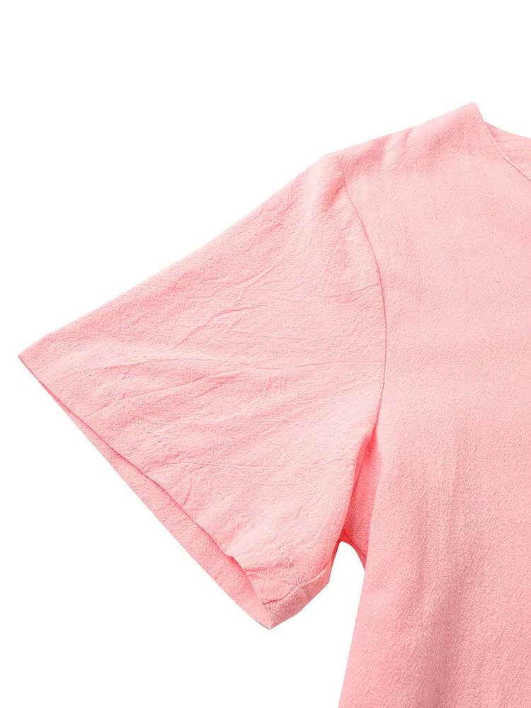 Vintage Short Sleeve V Neck Pockets Dresses