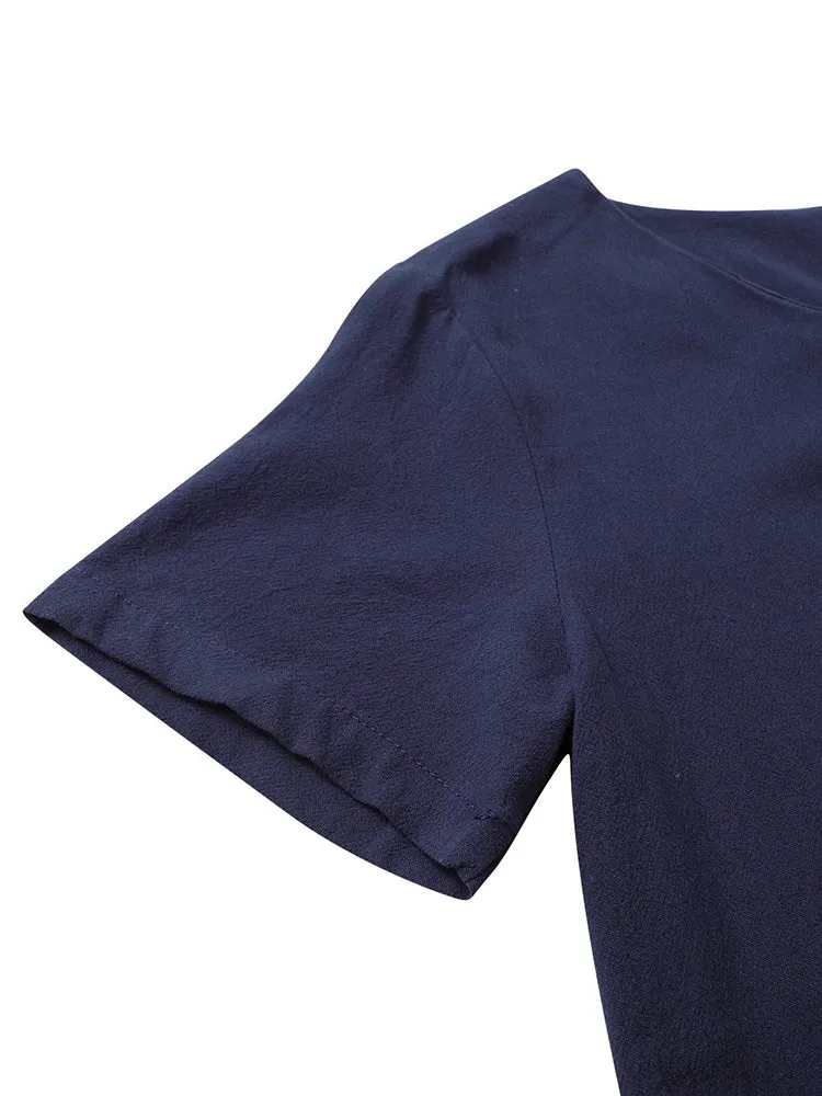 Vintage Short Sleeve V Neck Pockets Dresses