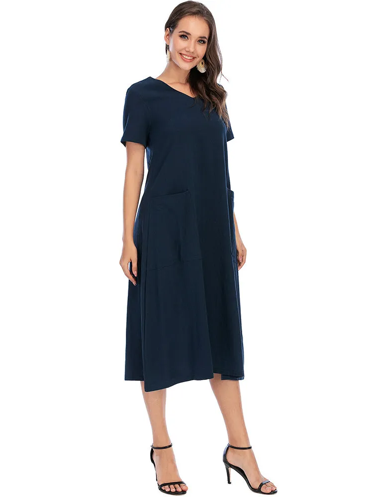 Vintage Short Sleeve V Neck Pockets Dresses