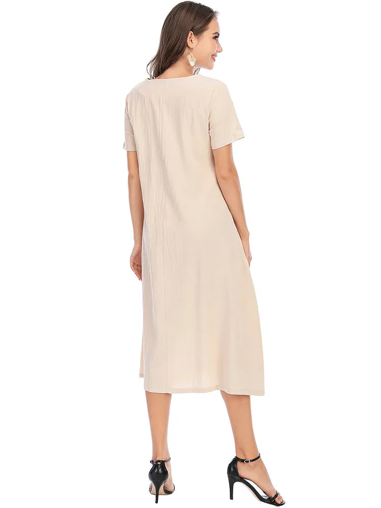 Vintage Short Sleeve V Neck Pockets Dresses