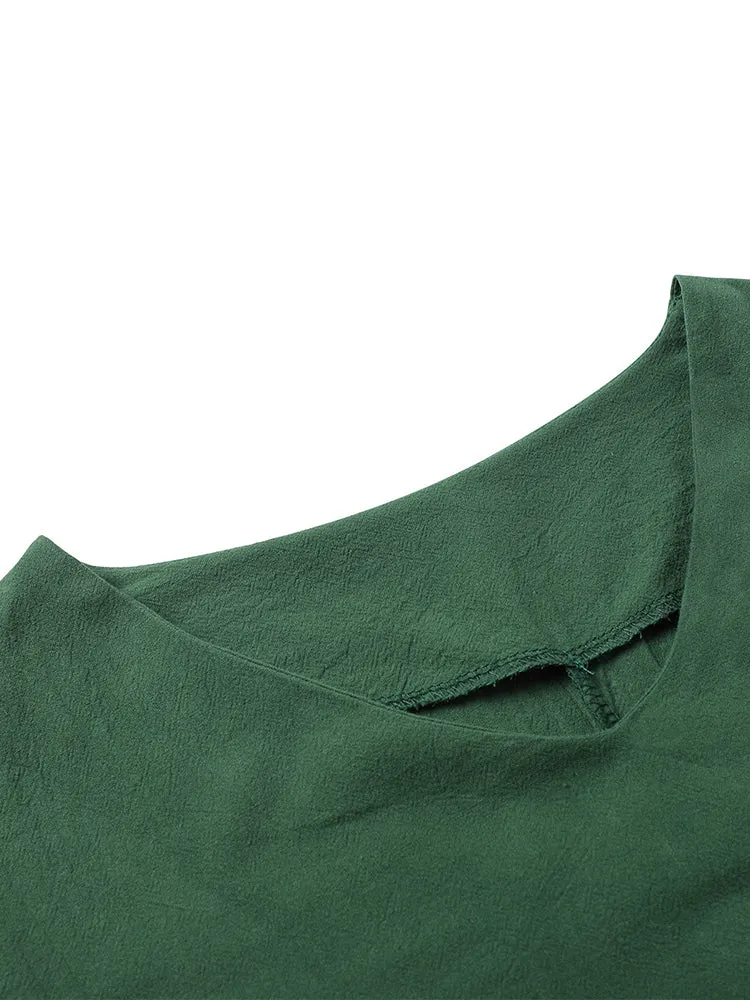 Vintage Short Sleeve V Neck Pockets Dresses