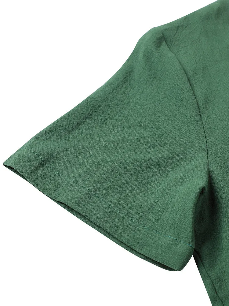 Vintage Short Sleeve V Neck Pockets Dresses