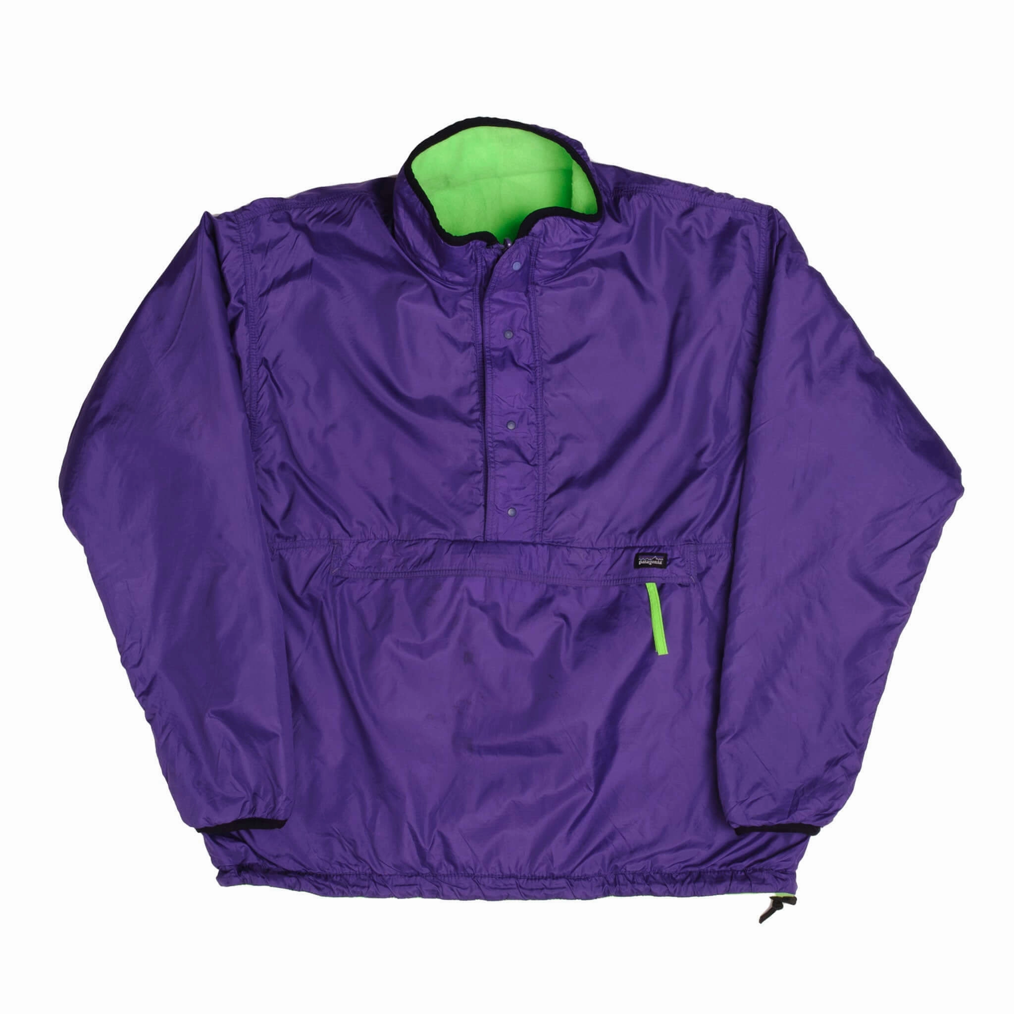 VINTAGE PATAGONIA SNAP T REVERSIBLE NEON FLEECE PULLOVER 1990S LARGE MADE USA