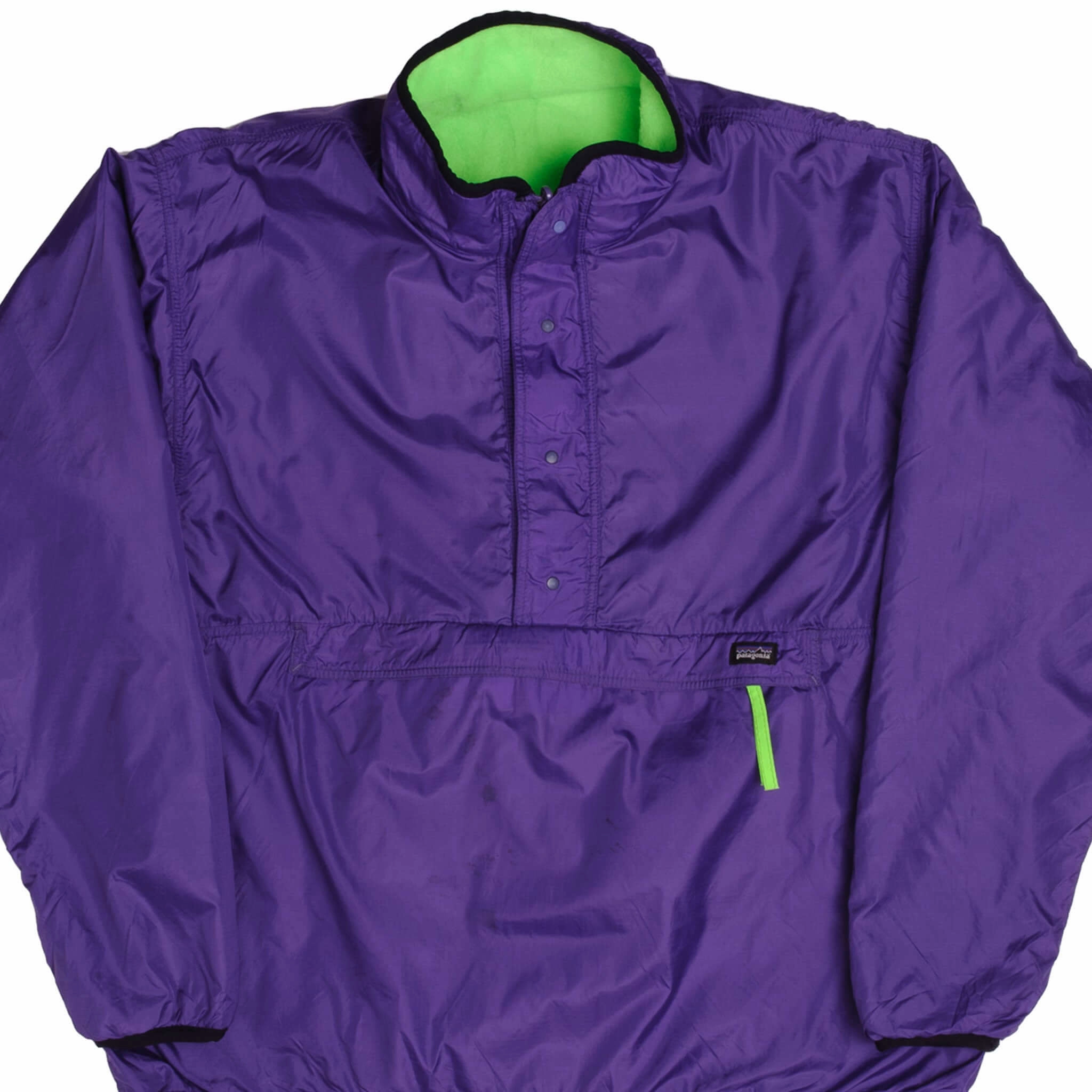 VINTAGE PATAGONIA SNAP T REVERSIBLE NEON FLEECE PULLOVER 1990S LARGE MADE USA