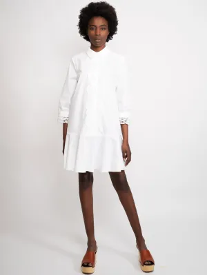 White Chemisier Dress with Applied Lace