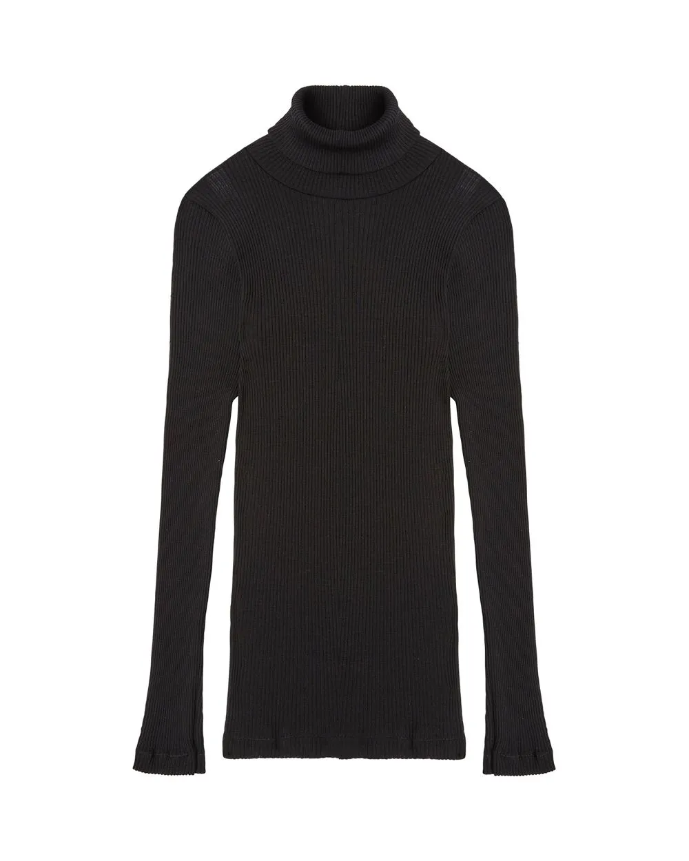 Wool & Silk Long Sleeve Rib Turtleneck