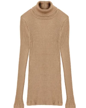 Wool & Silk Long Sleeve Rib Turtleneck