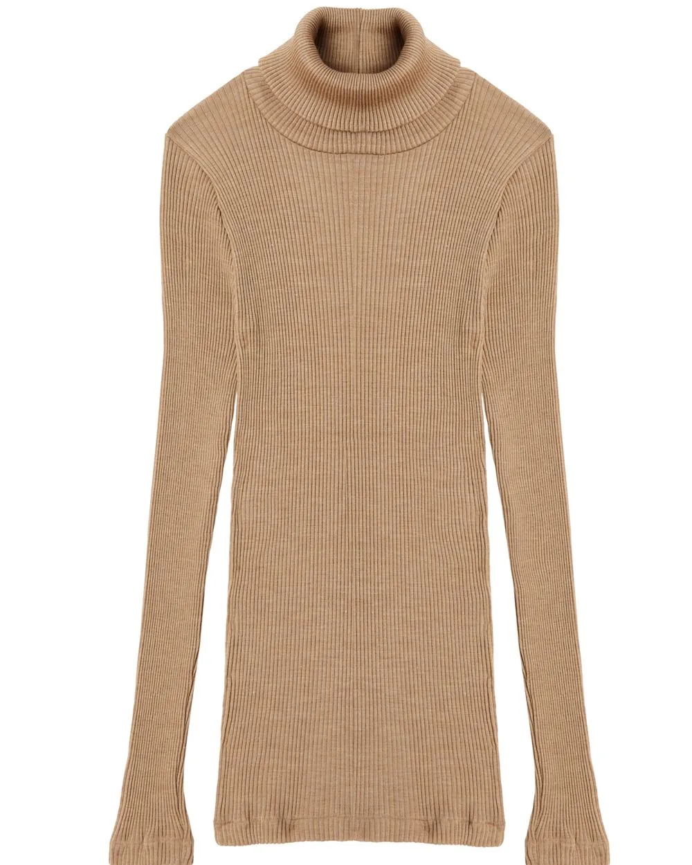 Wool & Silk Long Sleeve Rib Turtleneck