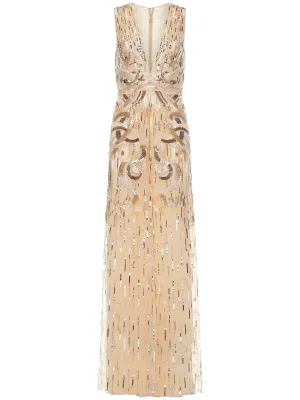 Zuhmair Murad Bead-Embroidered V-Neck Maxi Dress