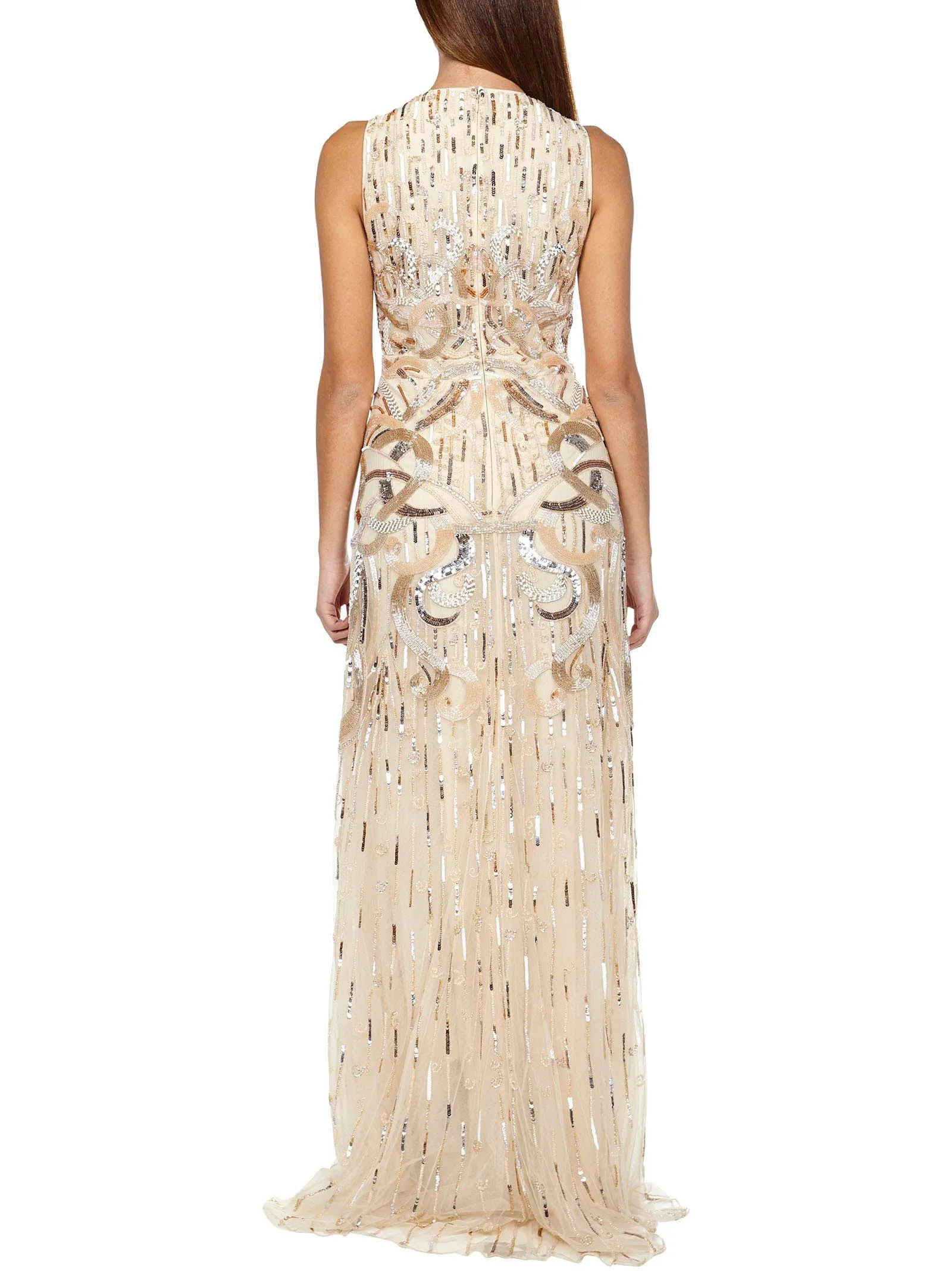 Zuhmair Murad Bead-Embroidered V-Neck Maxi Dress